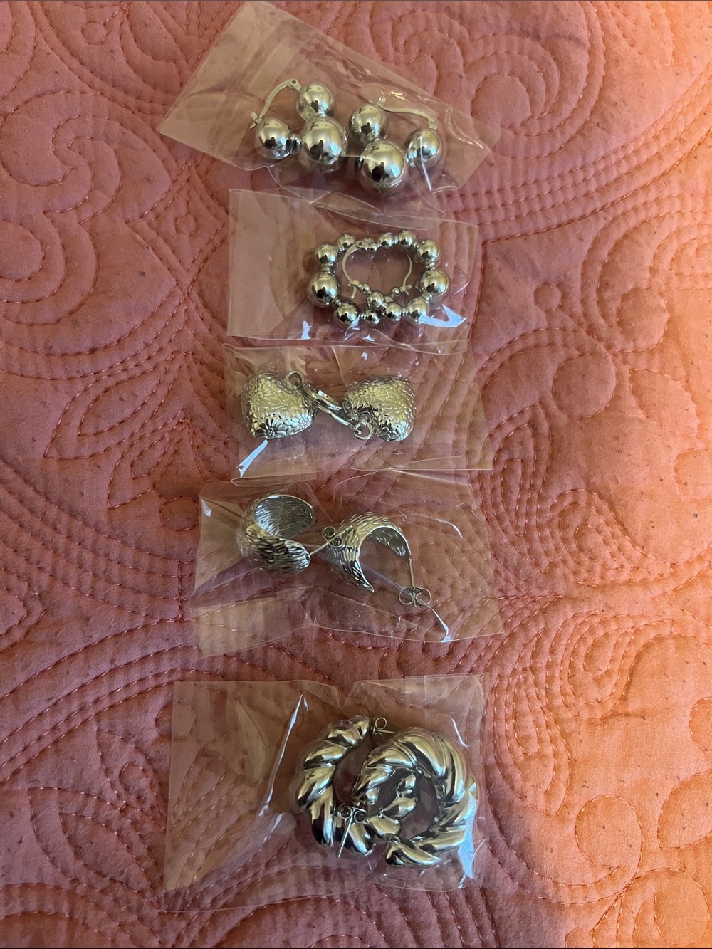 Set of Five Silver-Tone Earrings - Mixed Styles